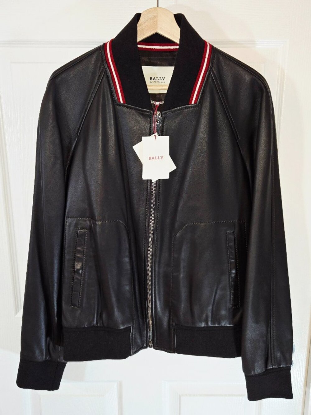 Bally Lamb Leather Striped Bomber Jacket